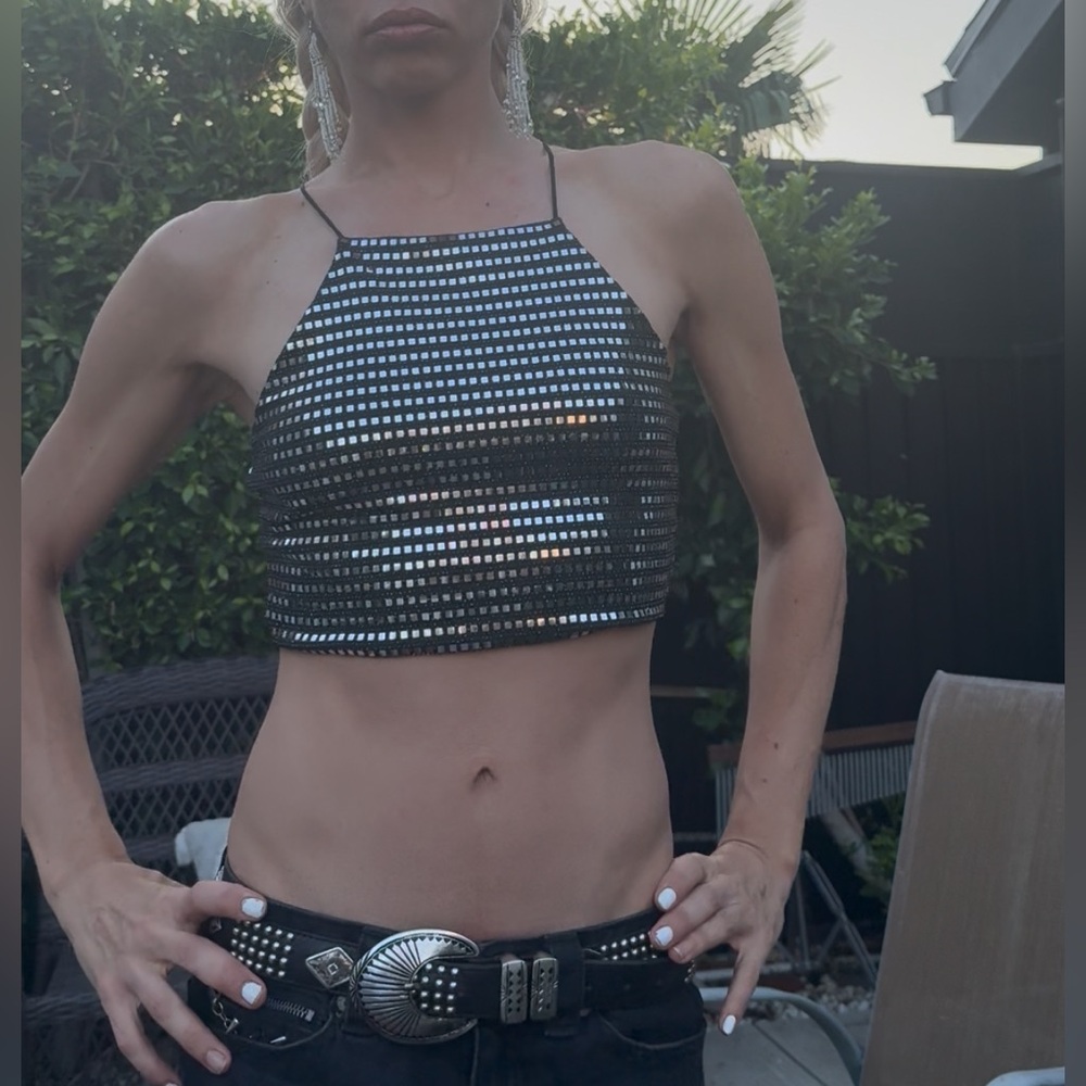 Glamorous Black and Silver Women's Tank Top